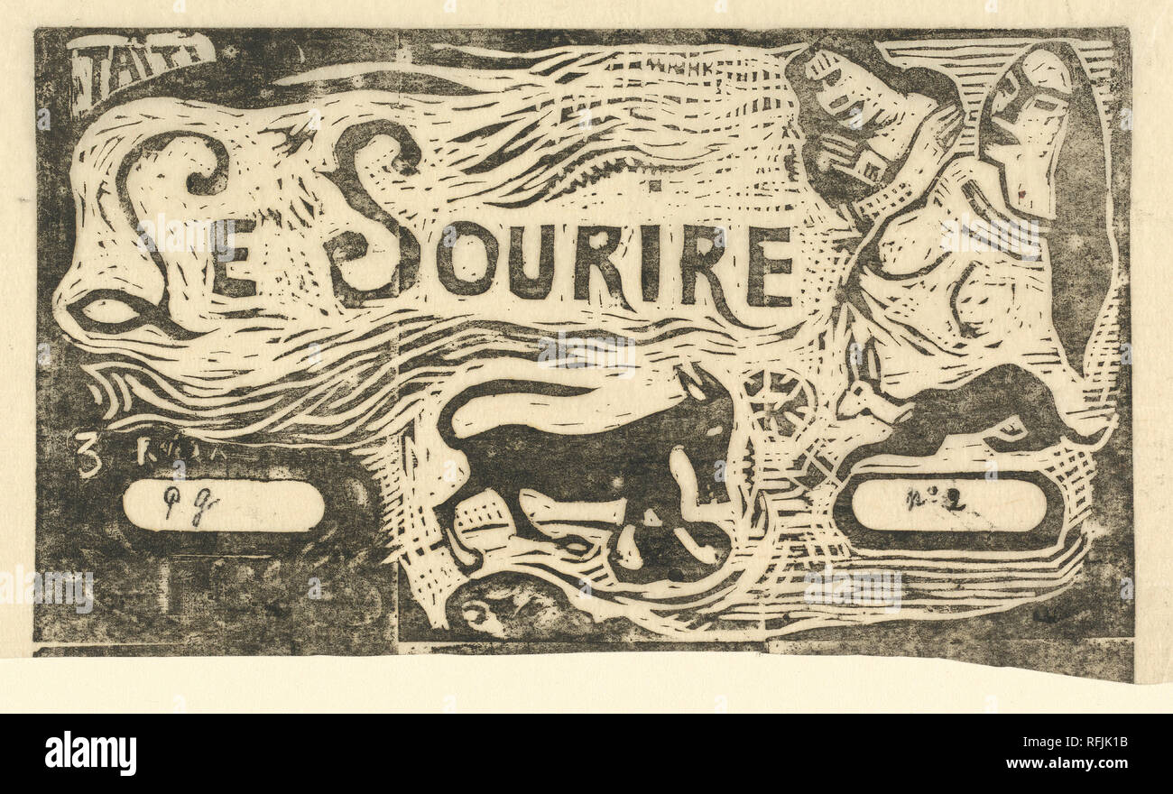 Title Page for 'Le Sourire' (Titre du Sourire). Dated: in or after 1895. Medium: woodcut on japan paper. Museum: National Gallery of Art, Washington DC. Author: PAUL GAUGUIN. Stock Photo