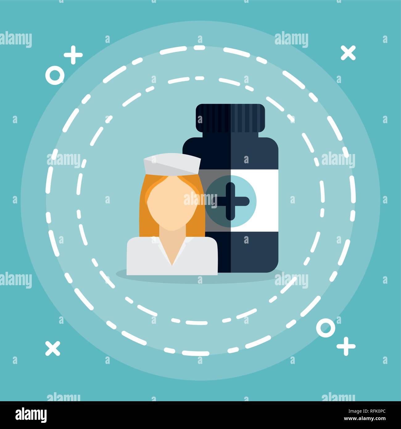 medical nurse with medicine bottle vector illustration design Stock