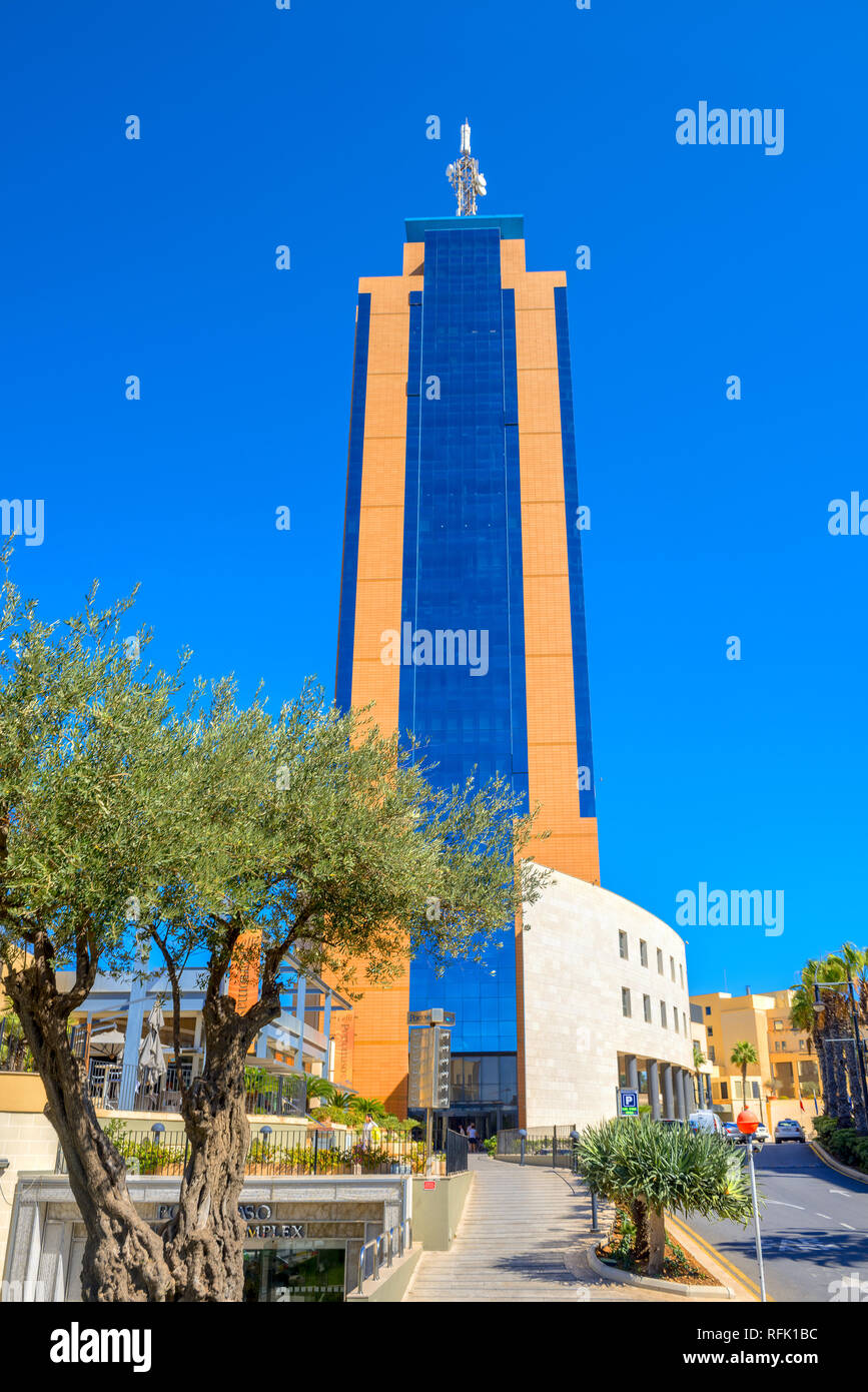 Portomaso business tower at downtown. St. Julians, Malta, Europa Stock Photo