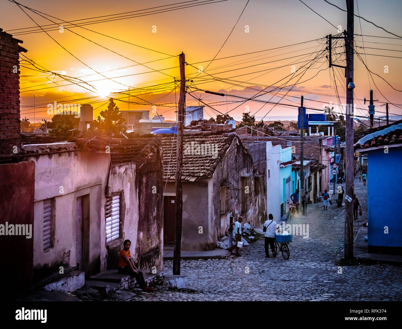 Beautiful sunset view in Trinidad town center, Cuba Stock Photo