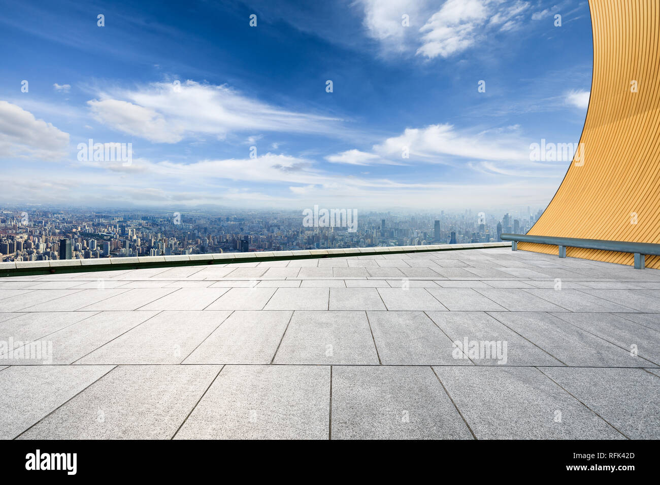 Panoramic city skyline and buildings with empty square floor in Shanghai,high angle view Stock Photo