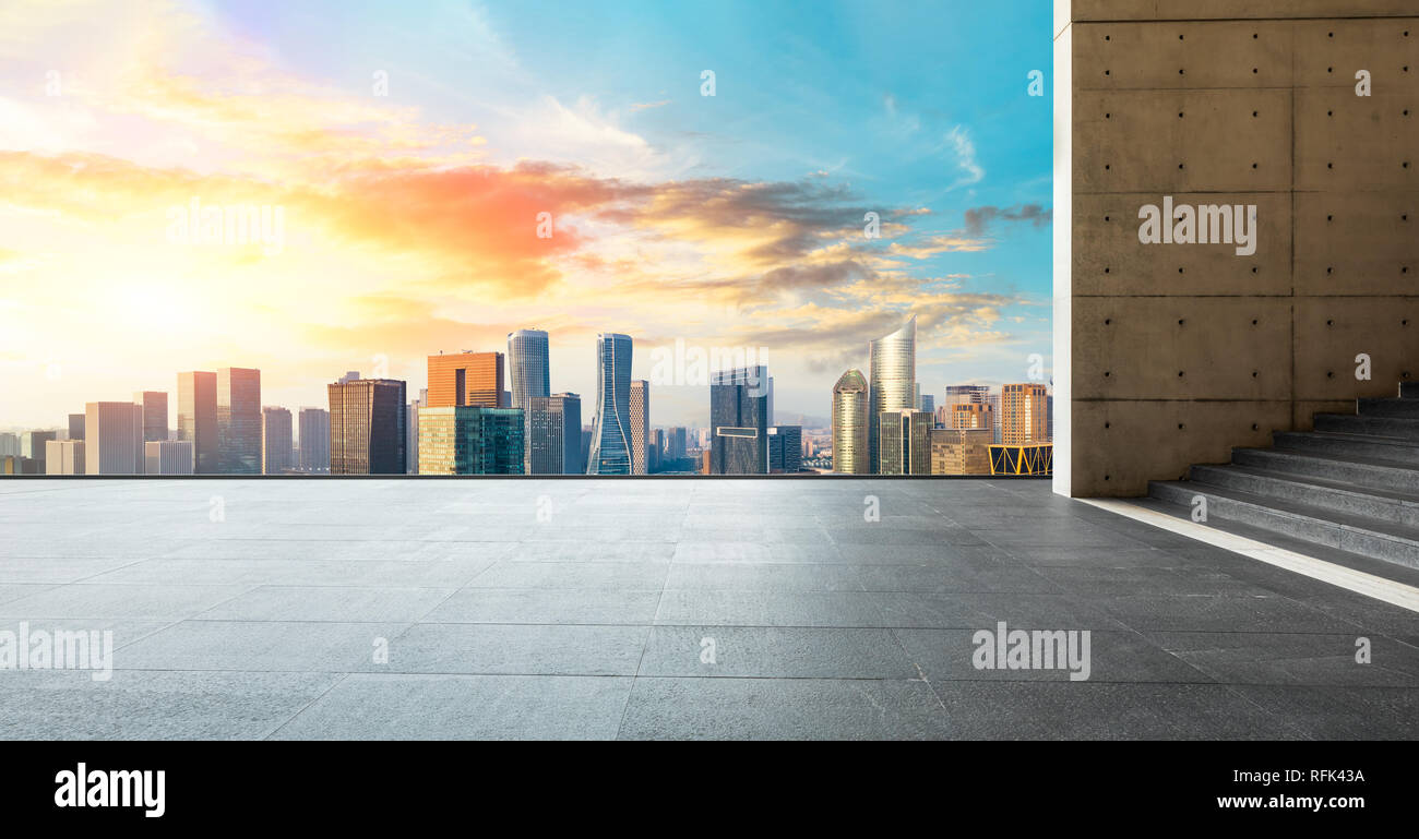 Modern City Skyline And Buildings With Empty Square Floor In Hangzhou High Angle View Stock Photo Alamy