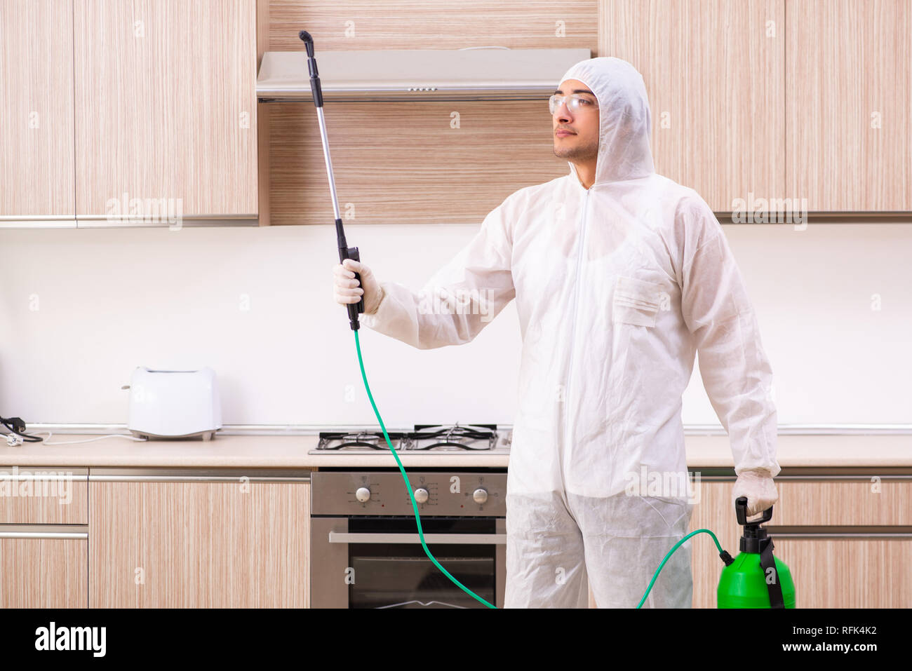 Professional contractor doing pest control at kitchen Stock Photo - Alamy