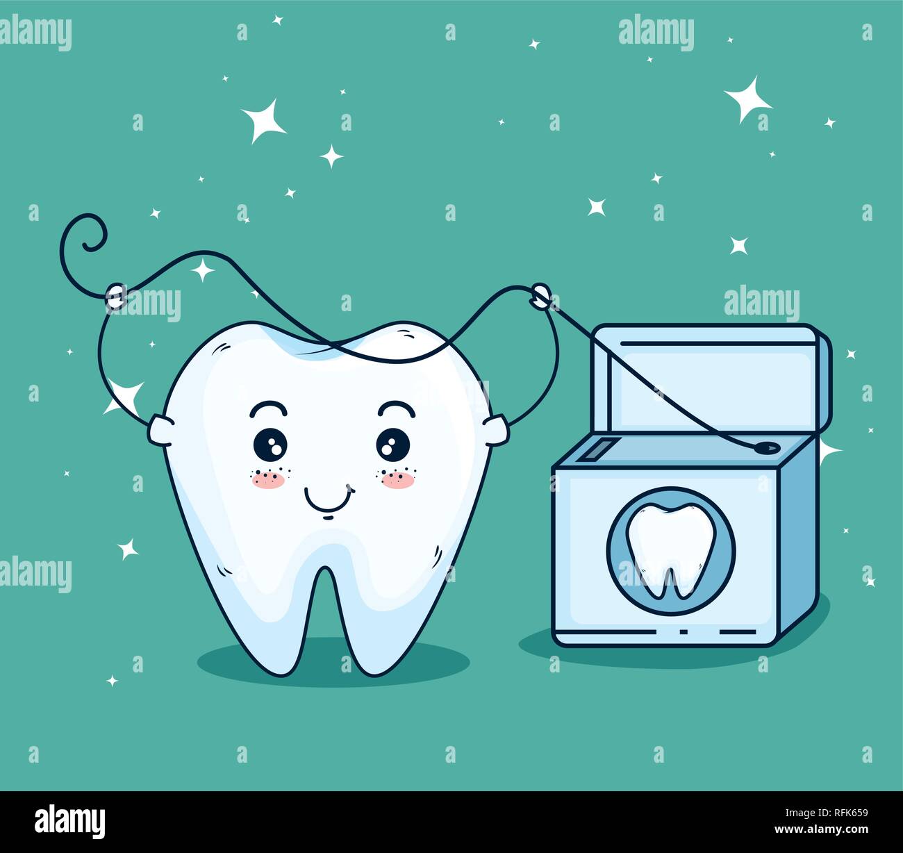 tooth care with dental floss tool Stock Vector Image & Art - Alamy
