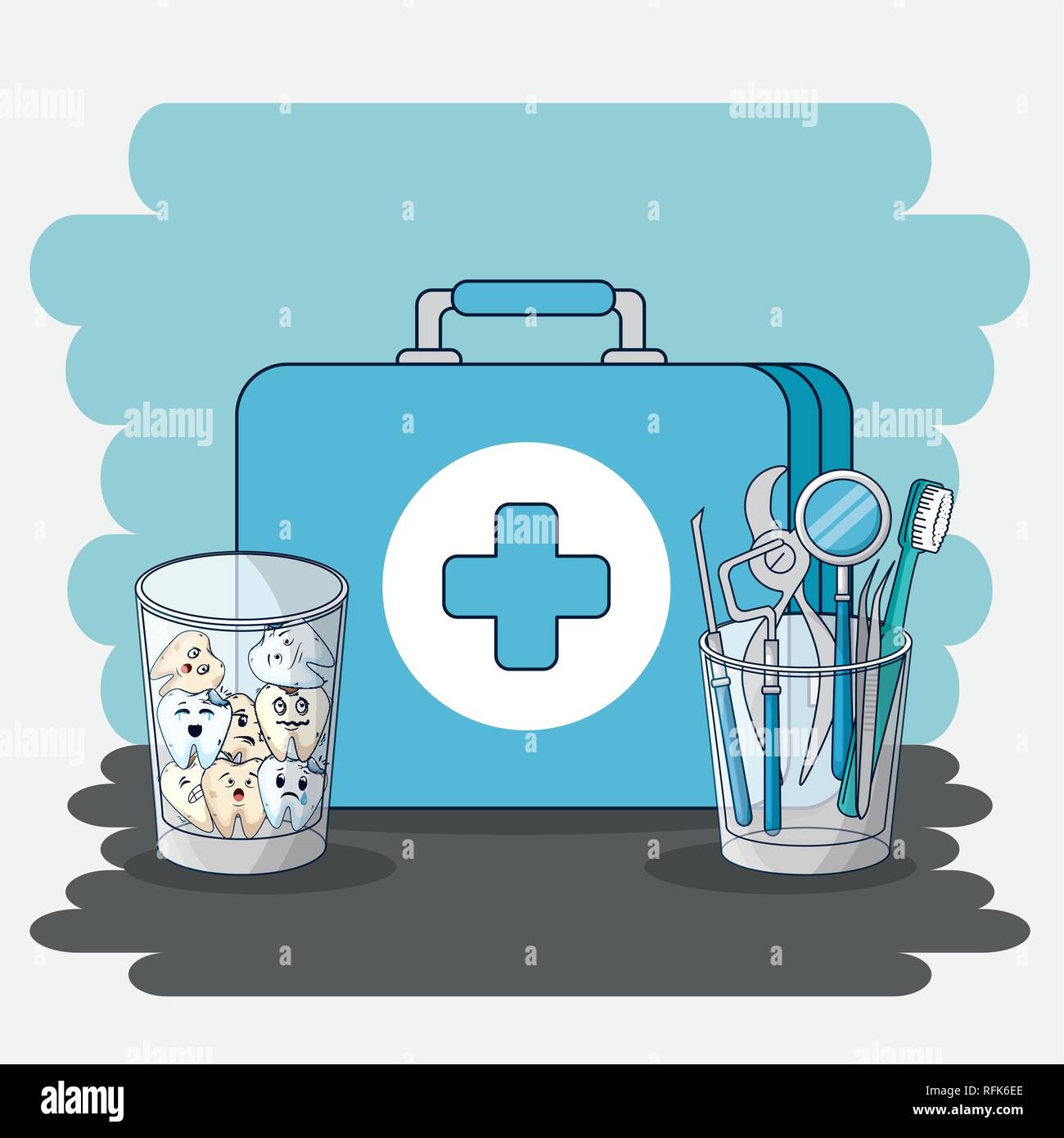 briefcase with teeth in the glass and dental equipment Stock Vector Image &  Art - Alamy