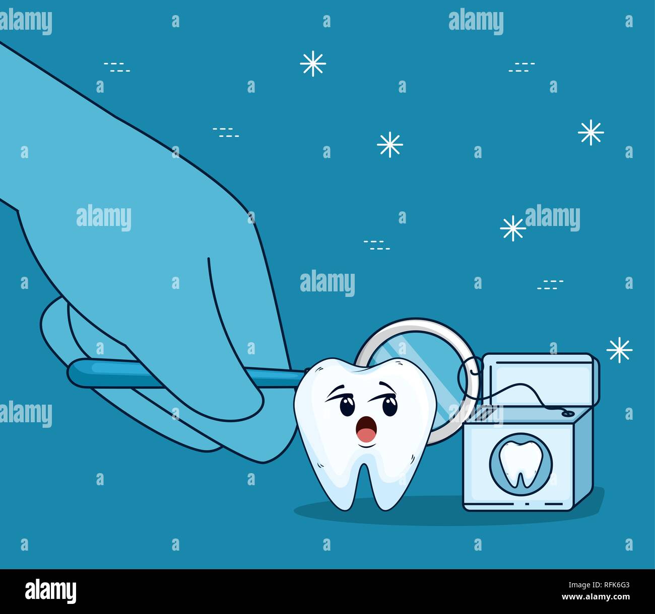 tooth care with mouth mirror and dental floss Stock Vector Image & Art ...