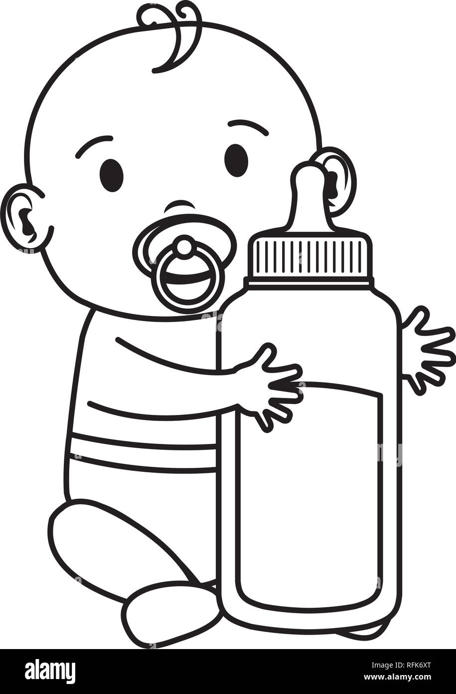 cute and little boy baby with milk bottle Stock Vector Image & Art - Alamy