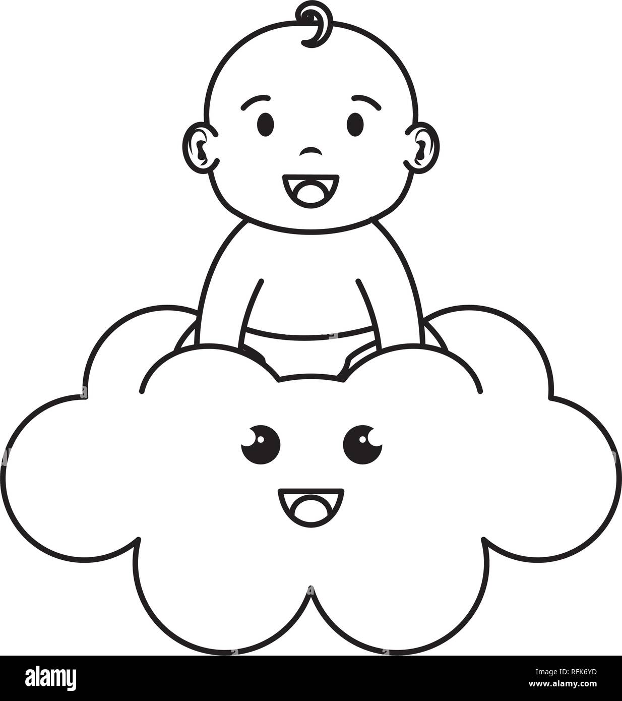 Cute And Little Boy Baby In Cloud Stock Vector Image Art Alamy