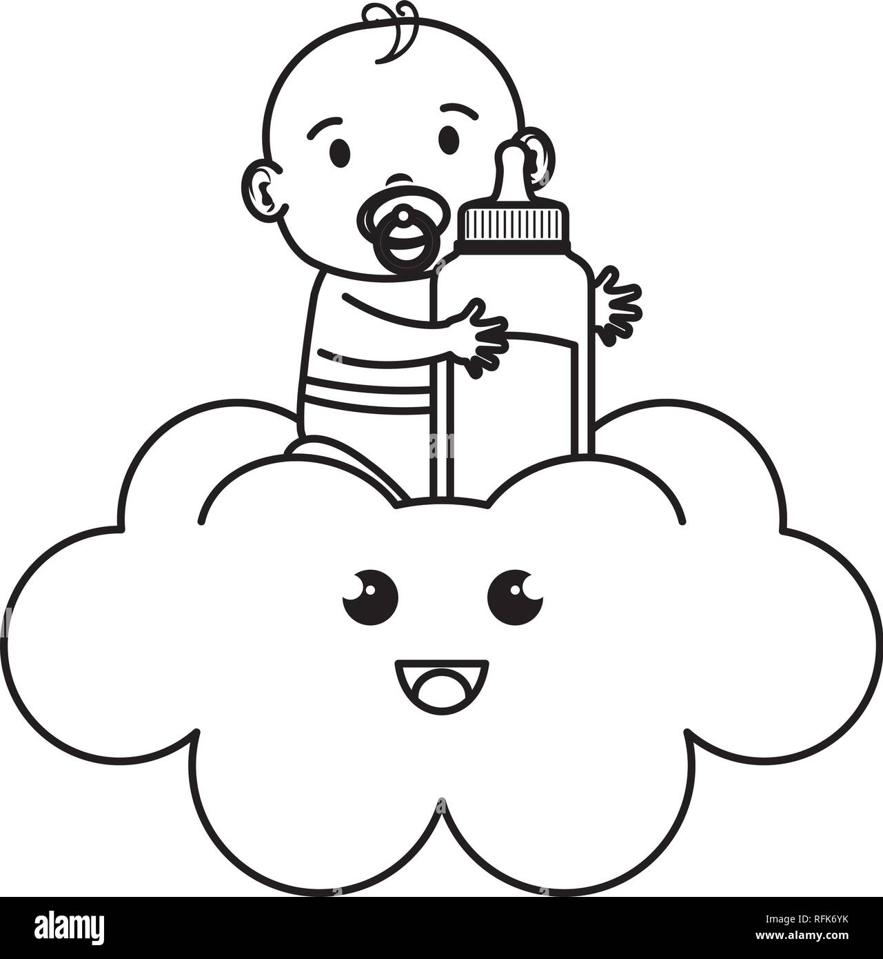 cute and little boy baby with milk bottle Stock Vector Image & Art - Alamy