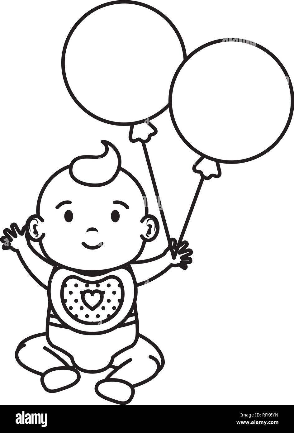 cute and little girl baby with balloons helium Stock Vector Image & Art ...