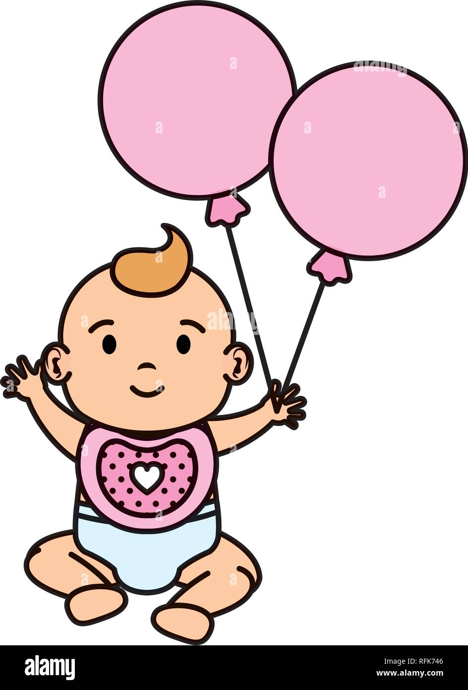 cute and little girl baby with balloons helium Stock Vector Image & Art ...