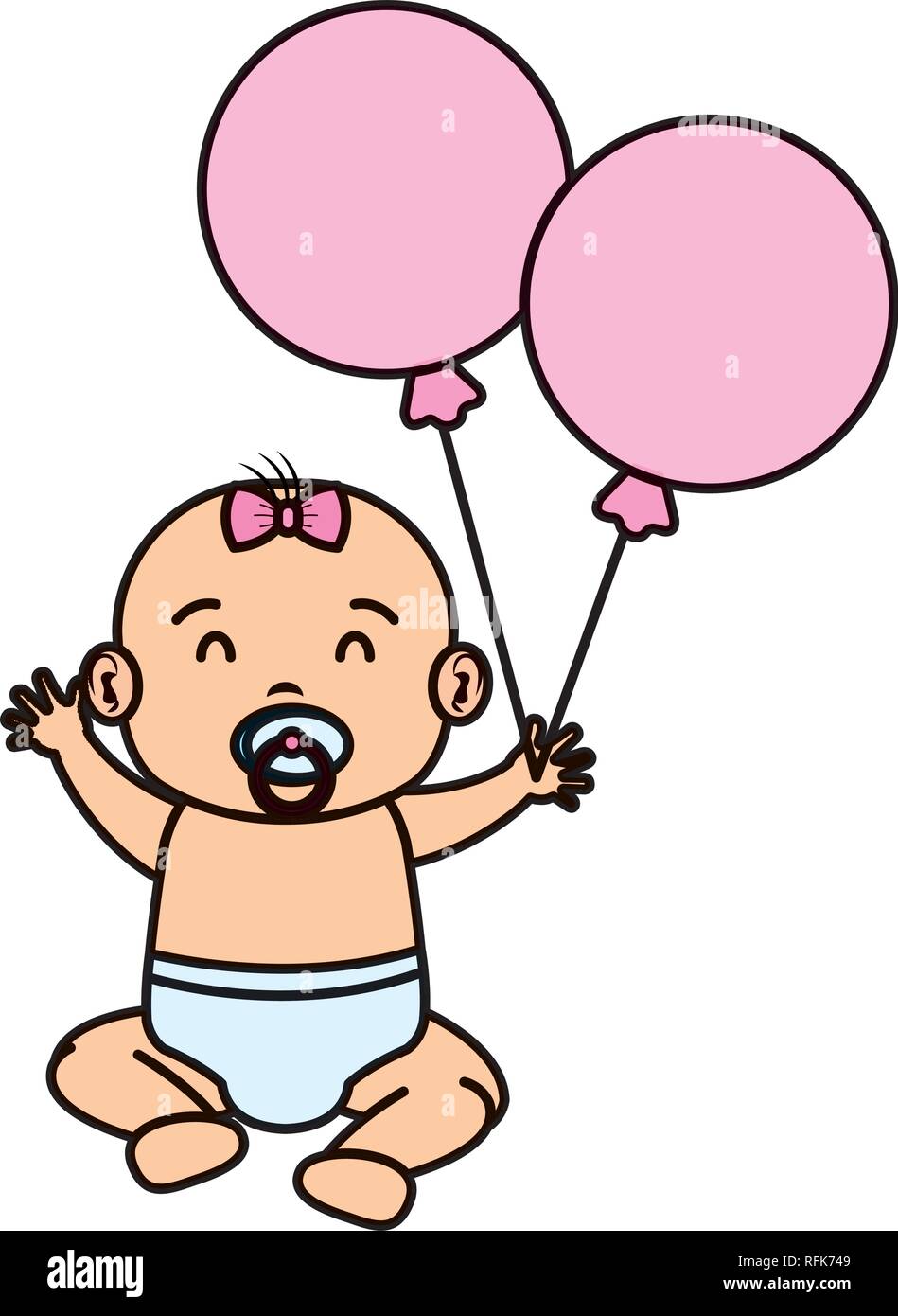 cute and little girl baby with balloons helium Stock Vector Image & Art ...