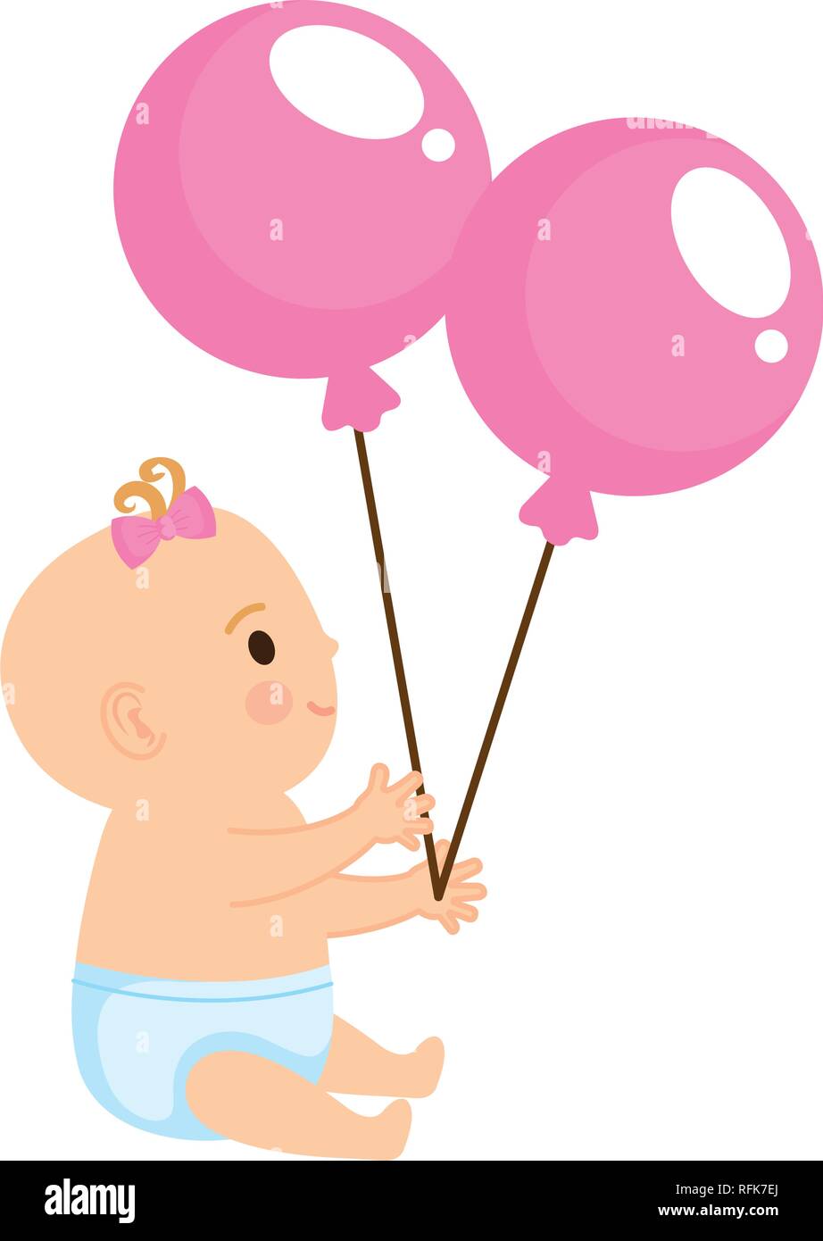cute and little girl baby with balloons helium Stock Vector Image & Art ...