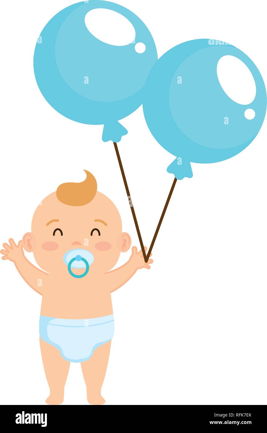 cute and little boy baby with balloons helium Stock Vector Image & Art ...