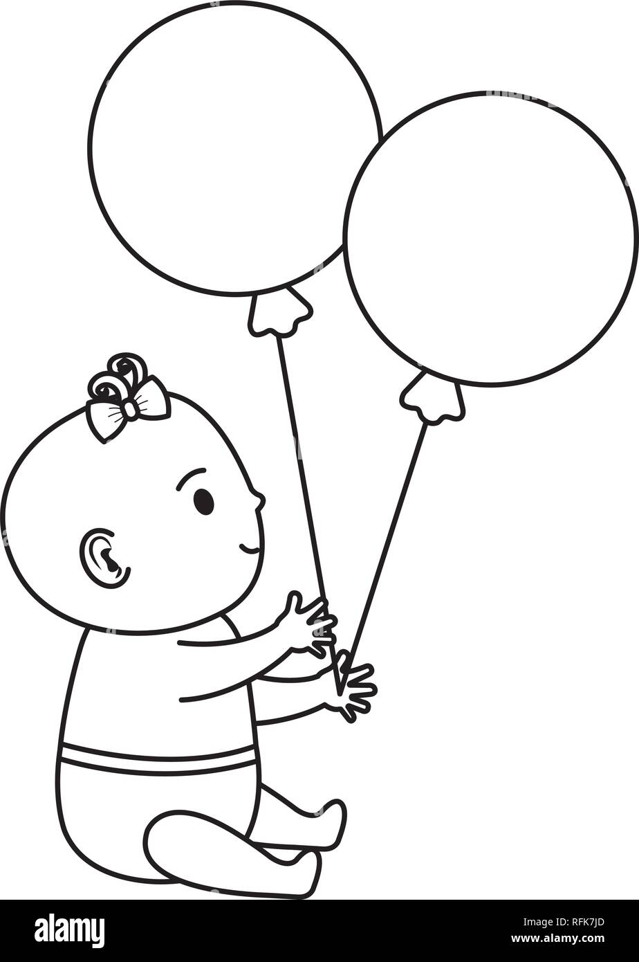 cute and little girl baby with balloons helium Stock Vector Image & Art ...
