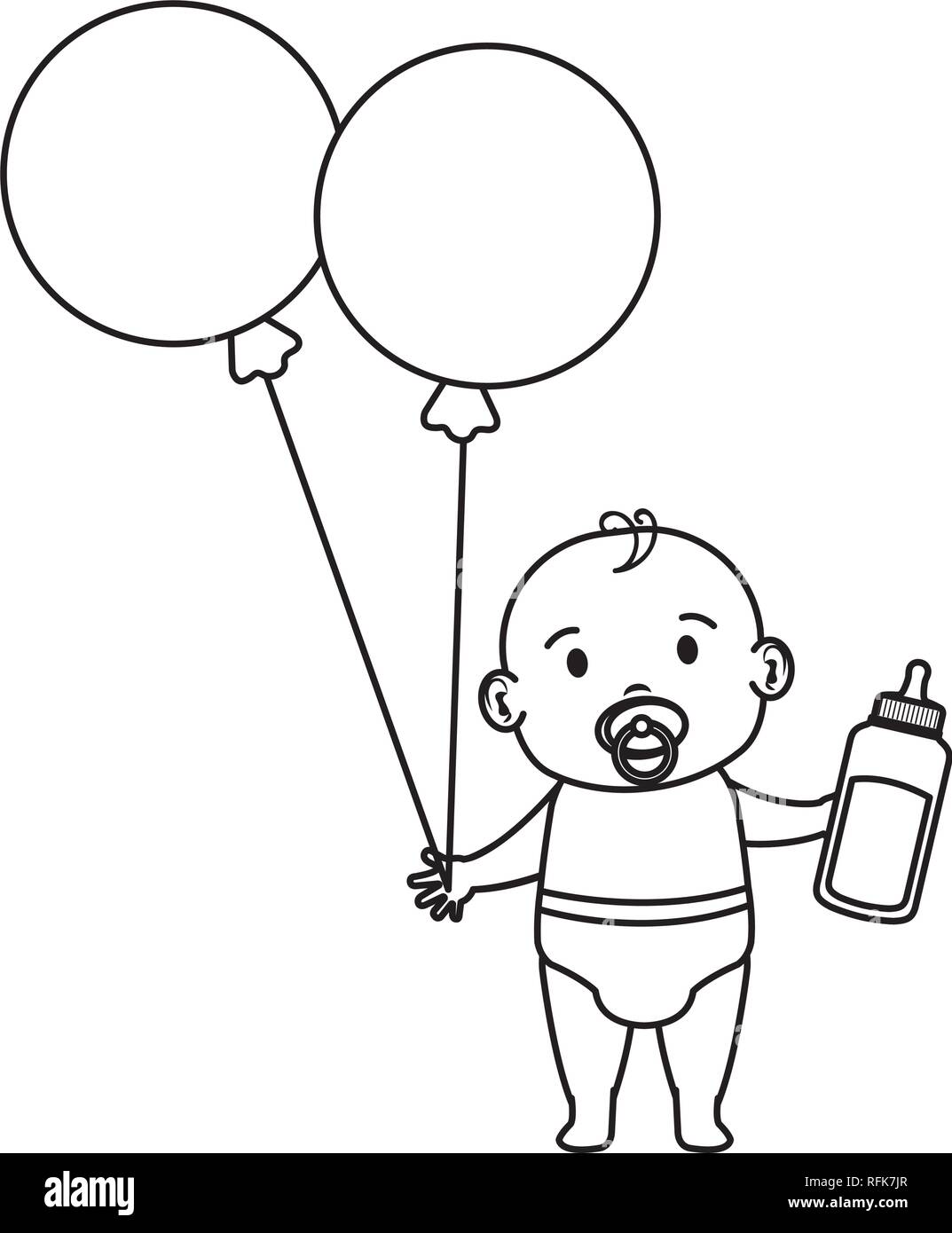 cute and little boy baby with balloons helium Stock Vector Image & Art ...
