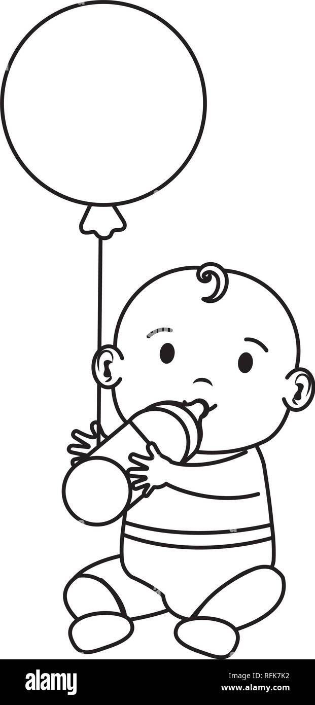 cute and little boy baby with balloons helium Stock Vector Image & Art ...