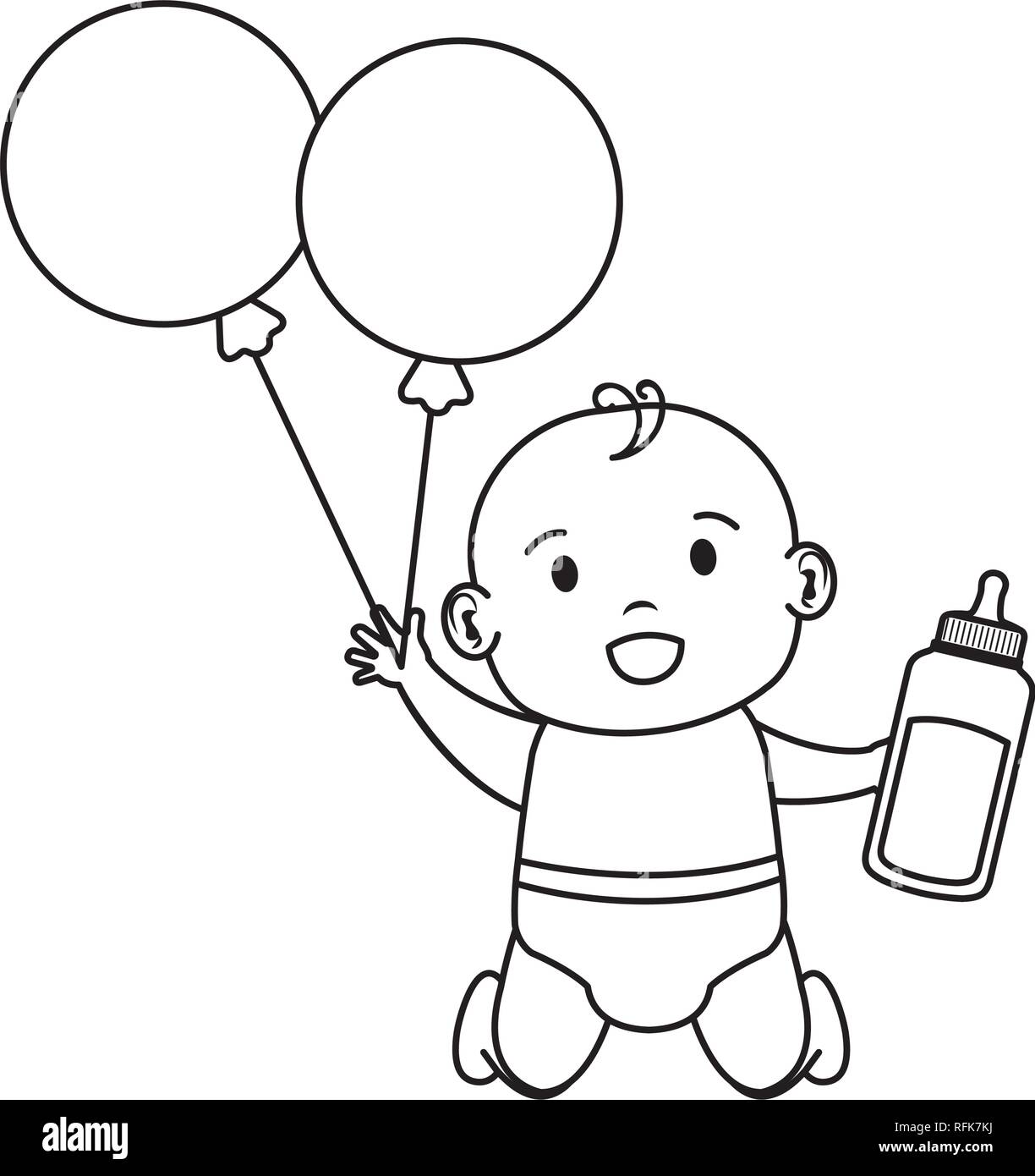 cute and little boy baby with balloons helium Stock Vector Image & Art ...