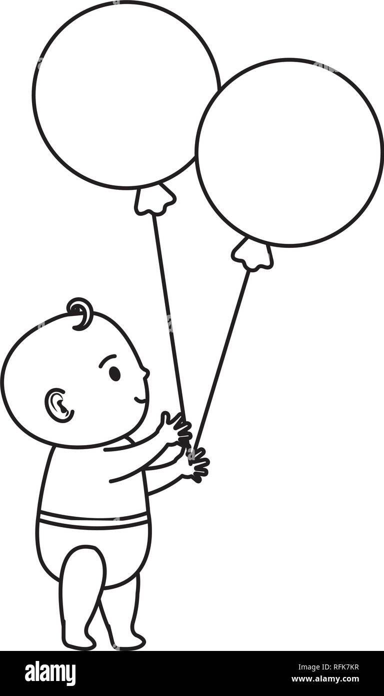 cute and little boy baby with balloons helium Stock Vector Image & Art ...