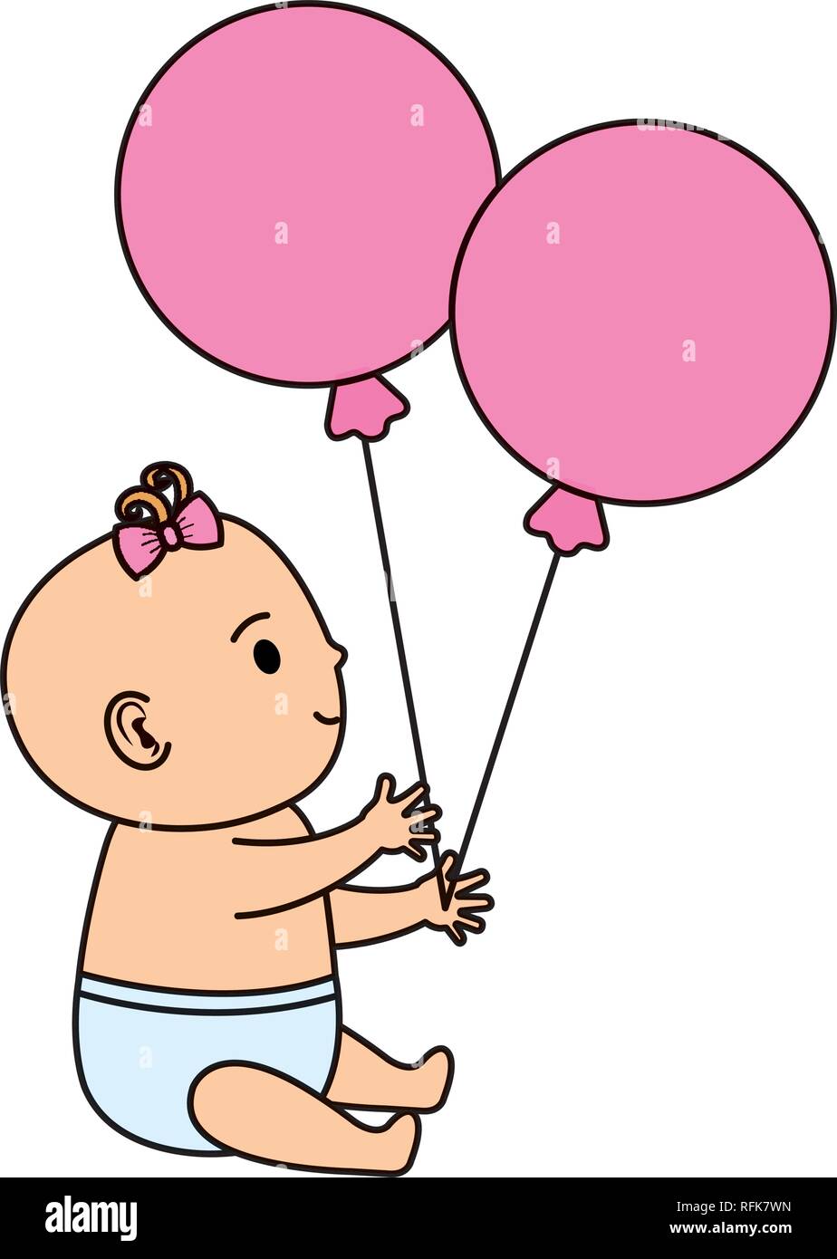 cute and little girl baby with balloons helium Stock Vector Image & Art ...