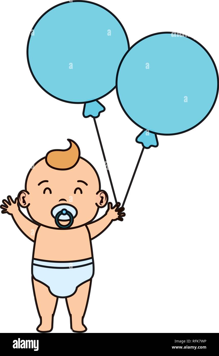 cute and little boy baby with balloons helium Stock Vector Image & Art ...