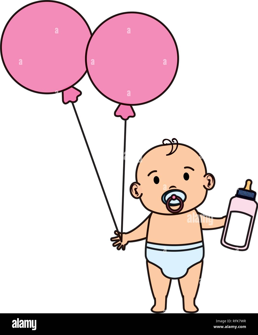 cute and little boy baby with balloons helium Stock Vector Image & Art ...