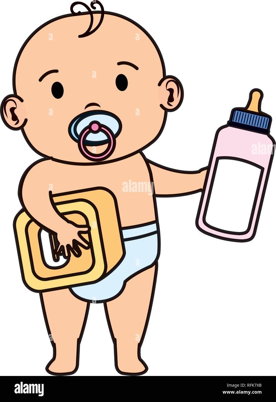 cute and little boy baby with milk bottle Stock Vector Image & Art - Alamy