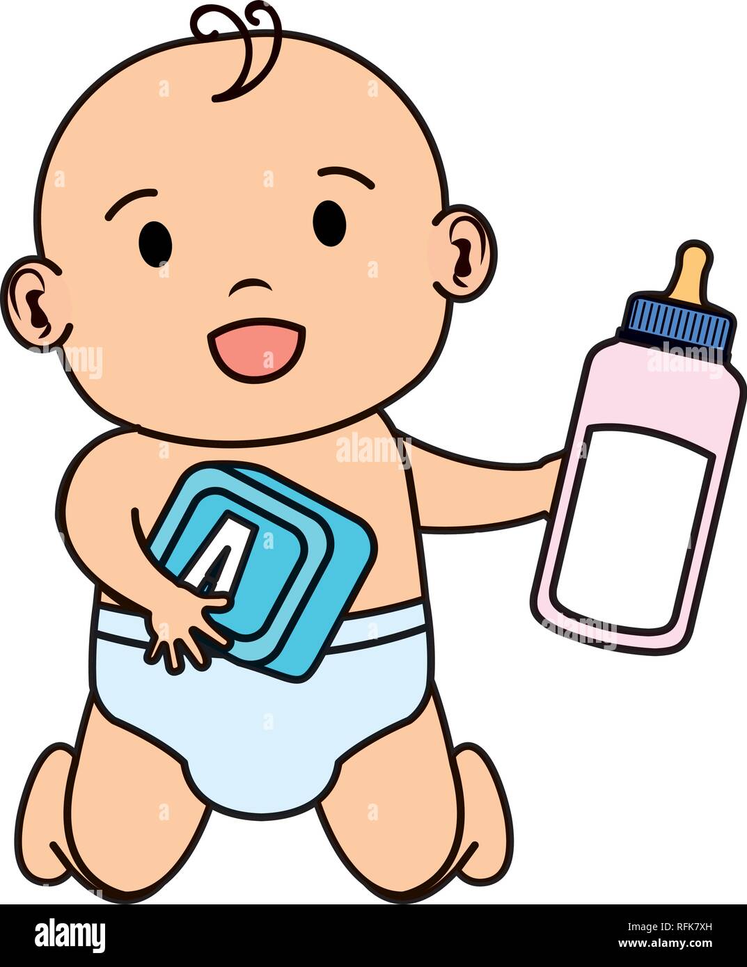 cute and little boy baby with milk bottle Stock Vector Image & Art - Alamy