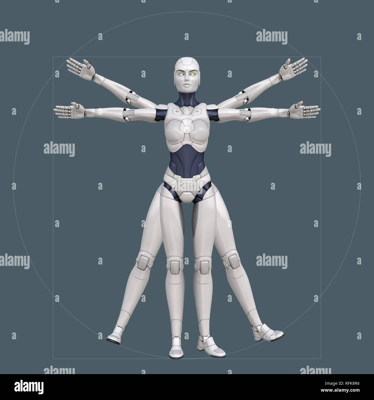 Vitruvian man, cyborg. 3D illustration Stock Photo