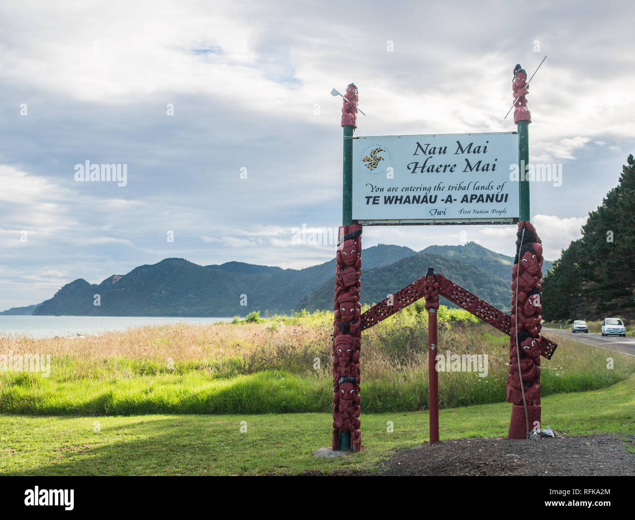 Roadside sign marking the boundary of Te Whanau a Apanui tribal lands