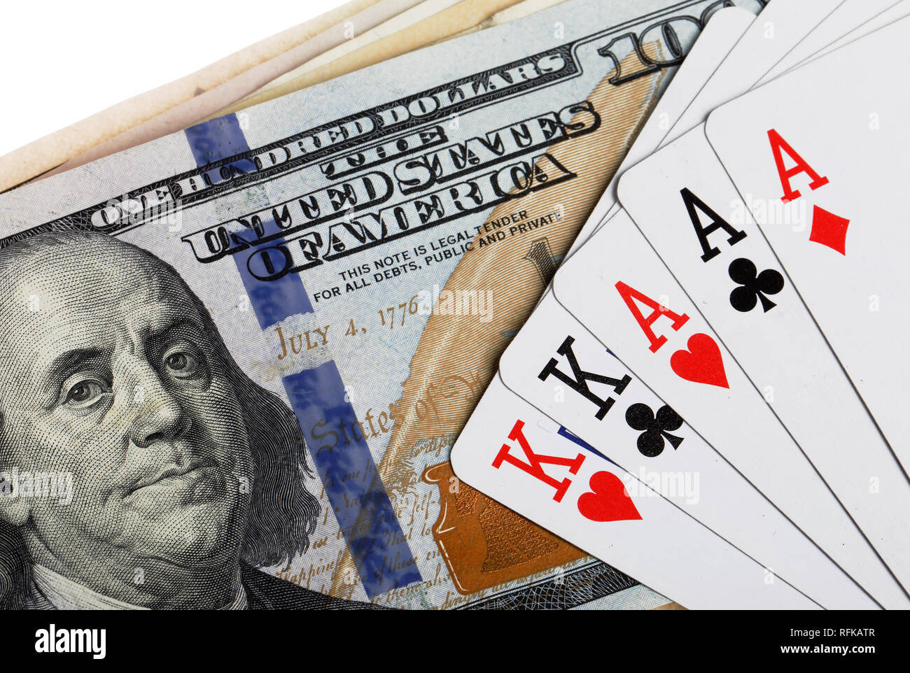 Full house poker hand on US dollar bills. Stock Photo
