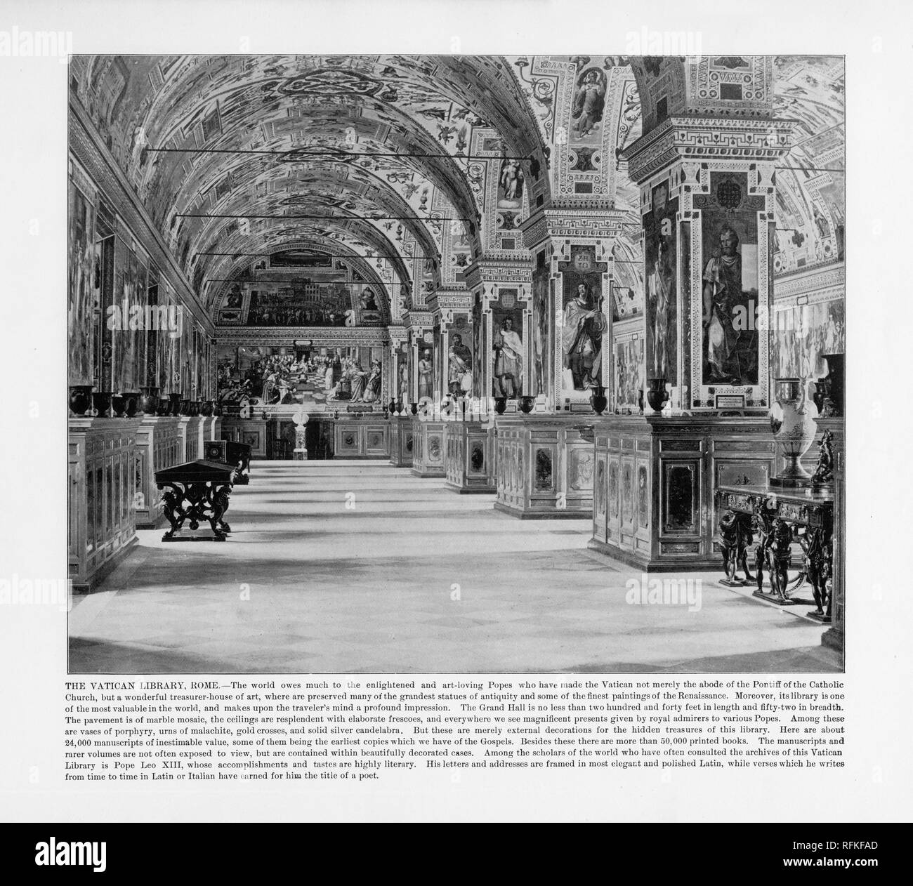 The Vatican Library, Rome, Italy, Antique Italian Photograph, 1893 Stock Photo