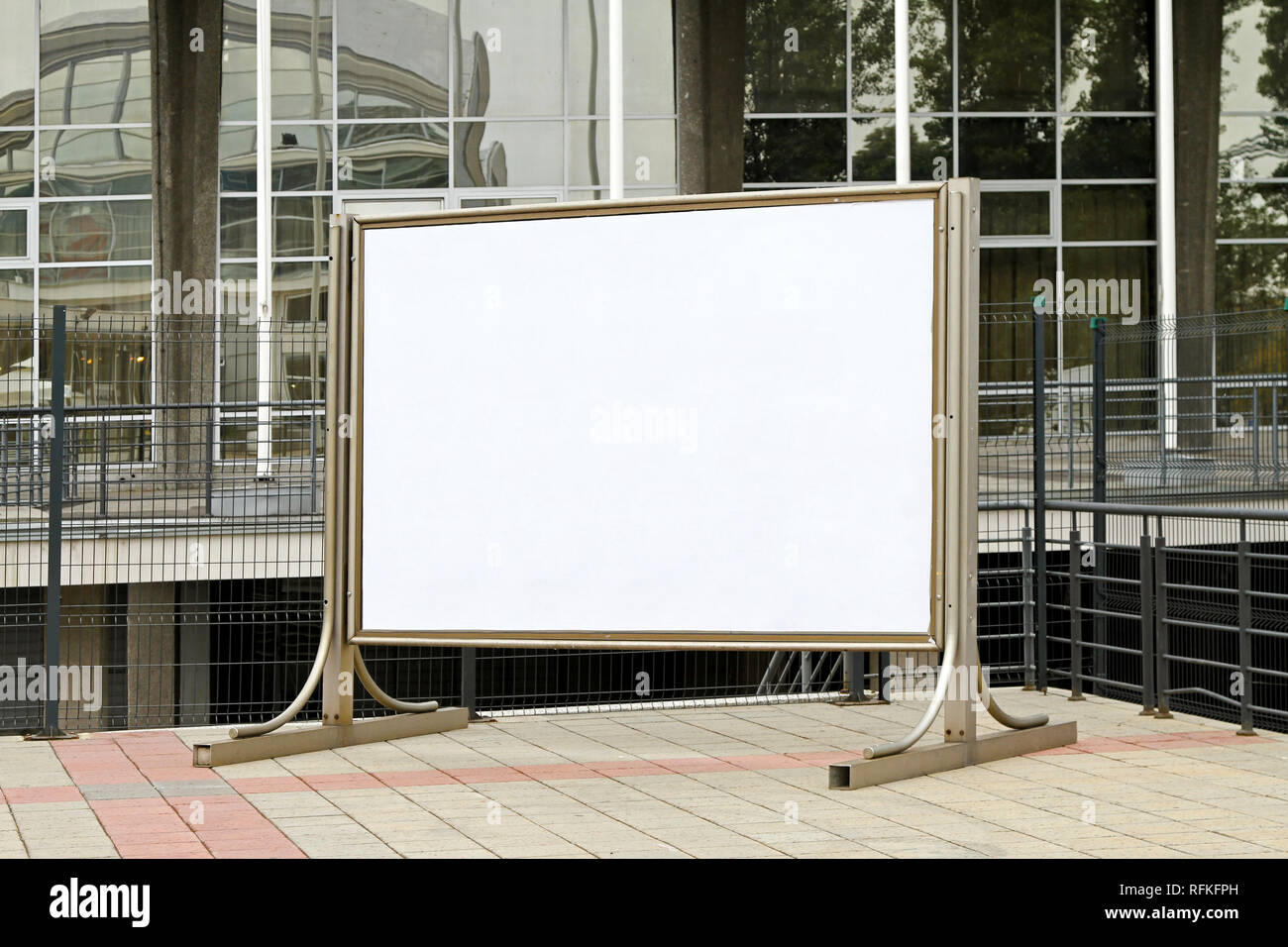 Empty white rectangular sign board for messages Stock Photo
