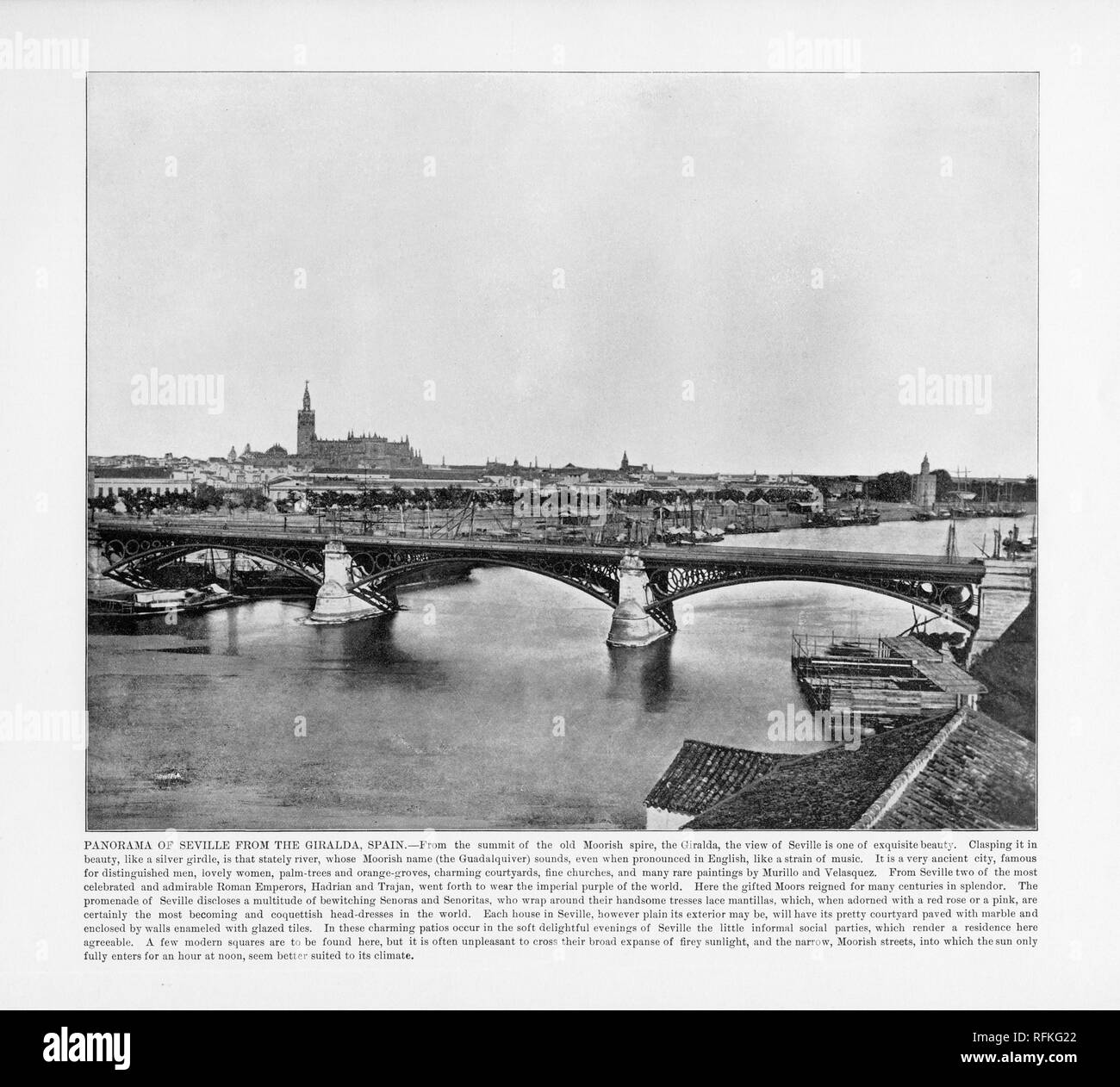 Panorama of Seville from the Giralda, Spain, Antique Spanish Photograph, 1893 Stock Photo