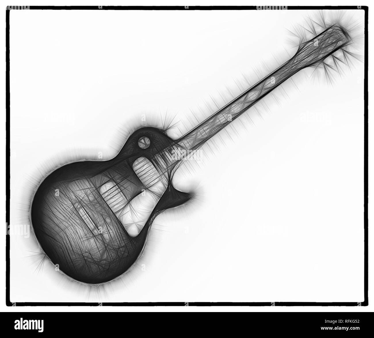 A fractal abstract black and white image of a classic electric guitar on a  white background Stock Photo - Alamy, image size:1300x1173