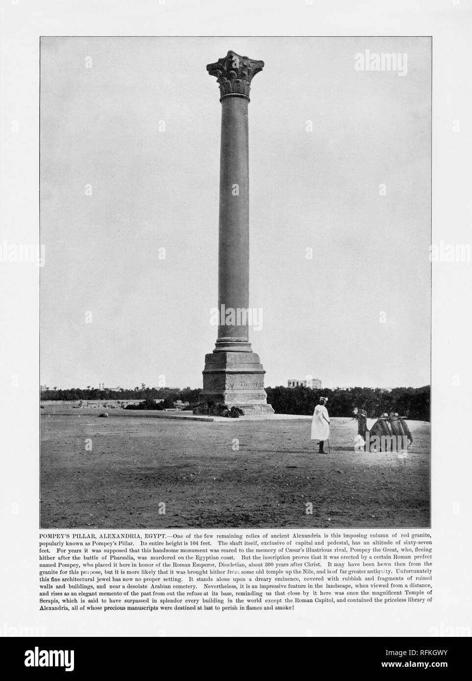 Antique Egypt Photograph Pompey’s Pillar, Alexandria, Egypt, 1893