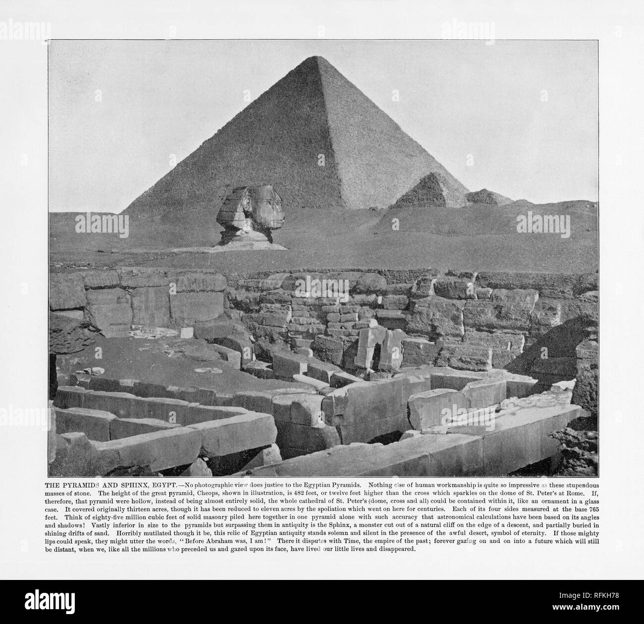 The Pyramids and Sphinx, Cairo, Egypt, Antique Egypt Photograph, 1893 Stock Photo
