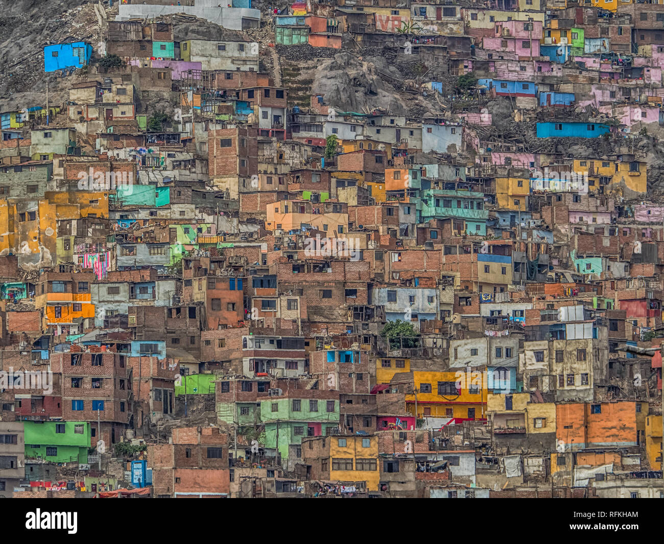 Lima, Peru December 07, 2018 Part of shanty town on side of Cerro