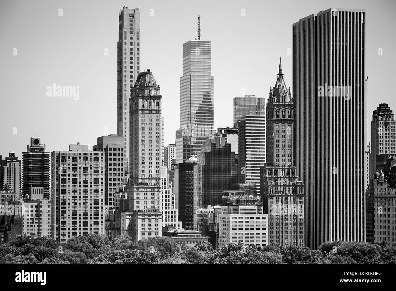 Black and white picture of Manhattan Upper East Side skyline, New York, USA. Stock Photo