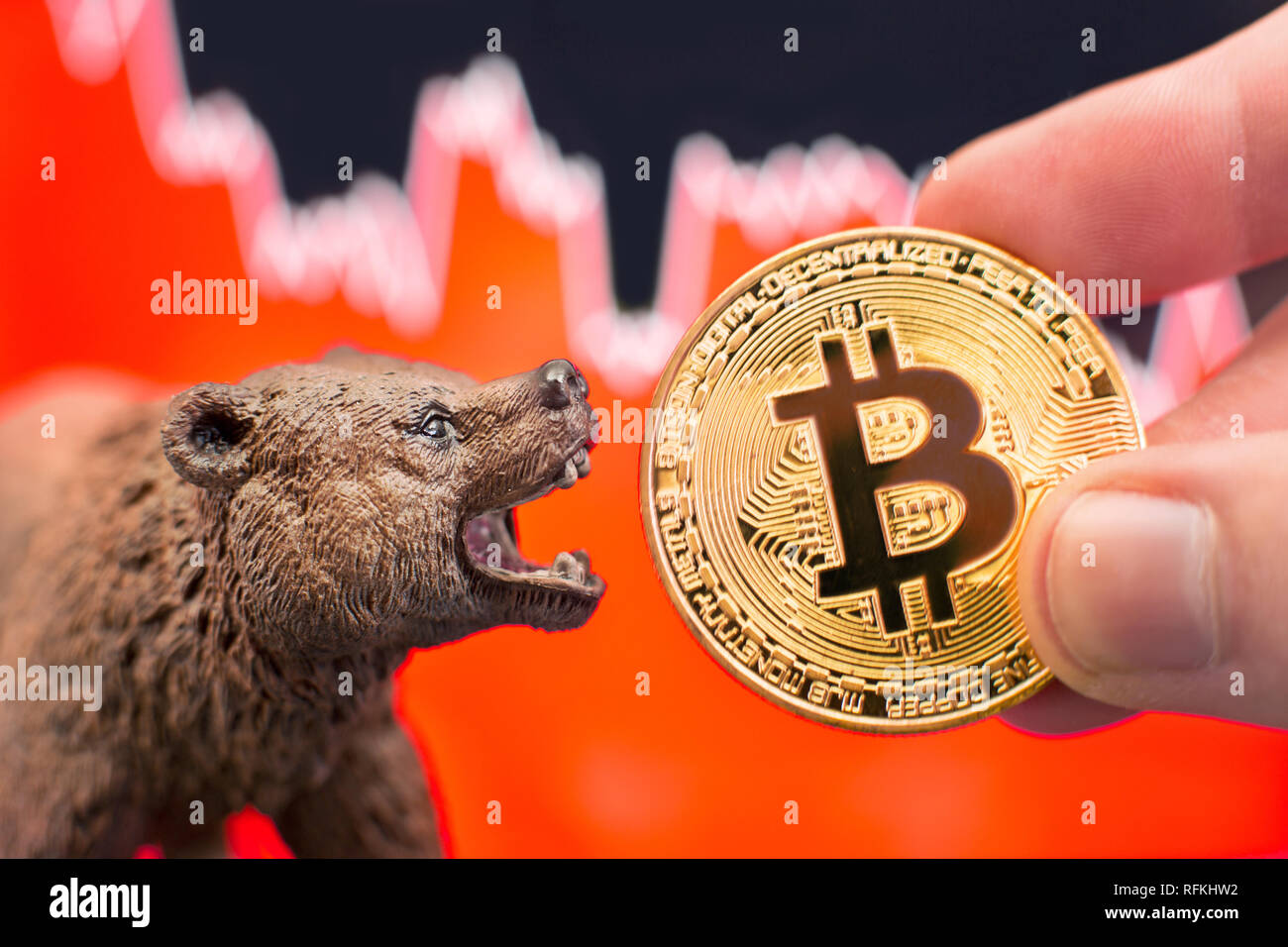 Bitcoin with a red chart drop. Price crash and bear market trend concept  Stock Photo - Alamy