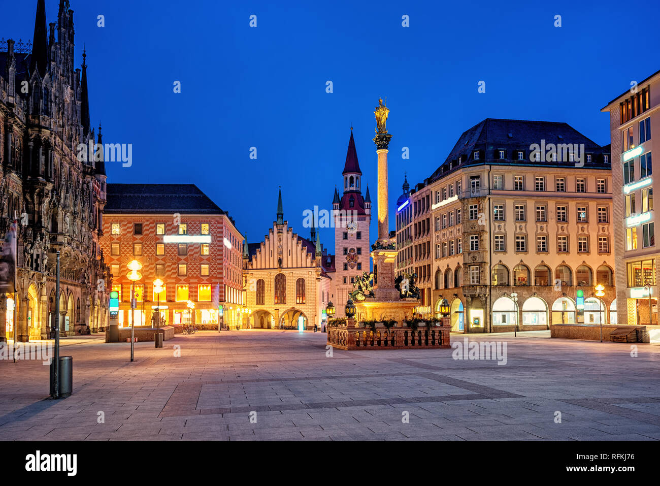 Munich Old town, Marienplatz and the Old Town Hall, Germany, in the evening light Stock Photo