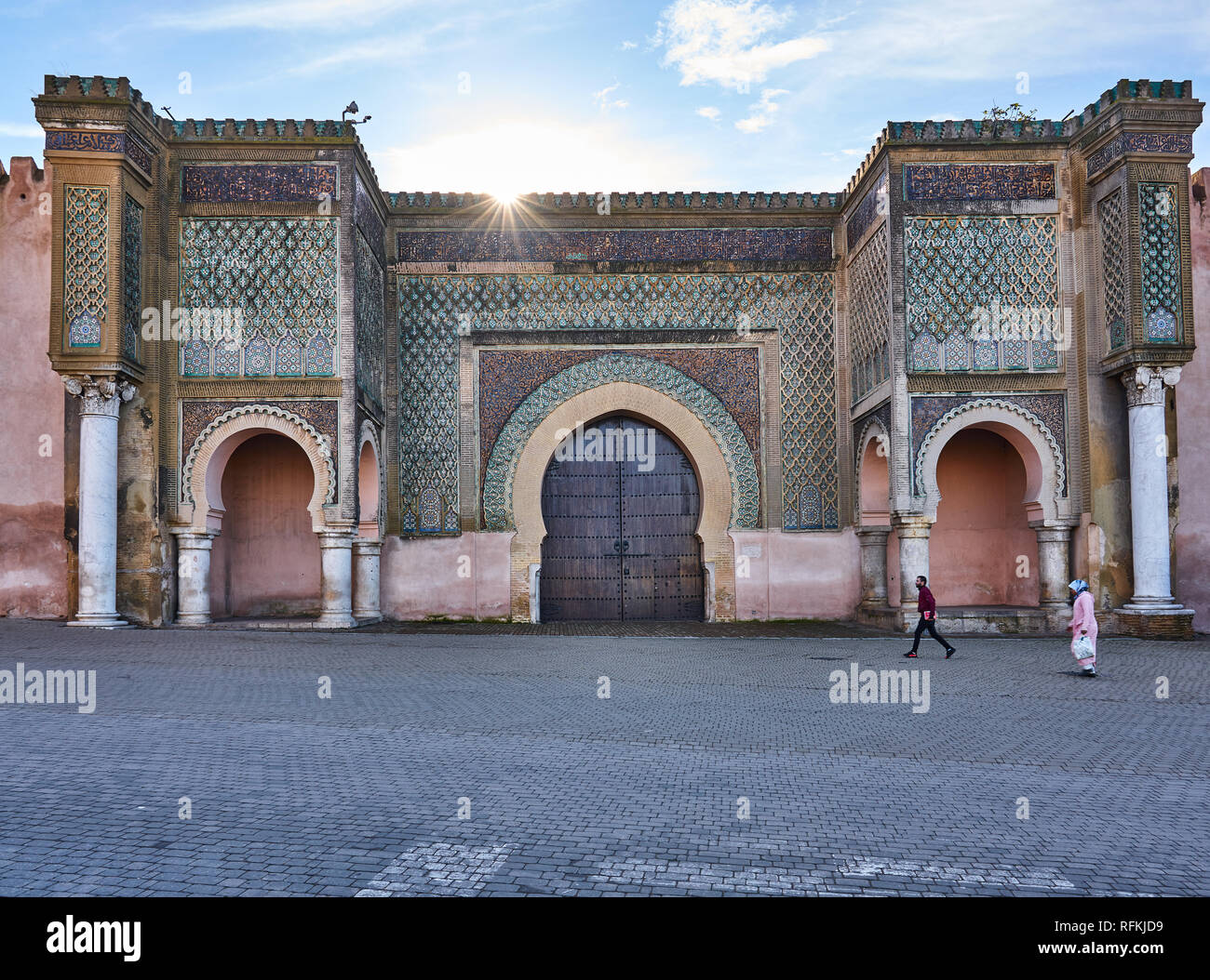 Bab El Mansour Gate, Meknes, Morocco. Main gate between the Medina and Imperial City of Meknes. Stock Photo