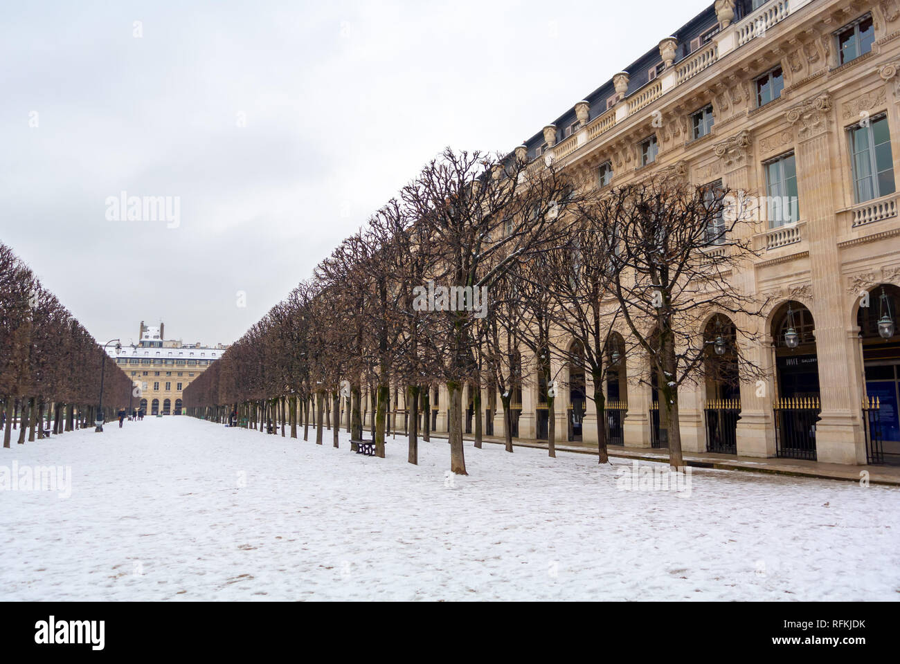 Palais Royal garden under snow, Paris, France Stock Photo