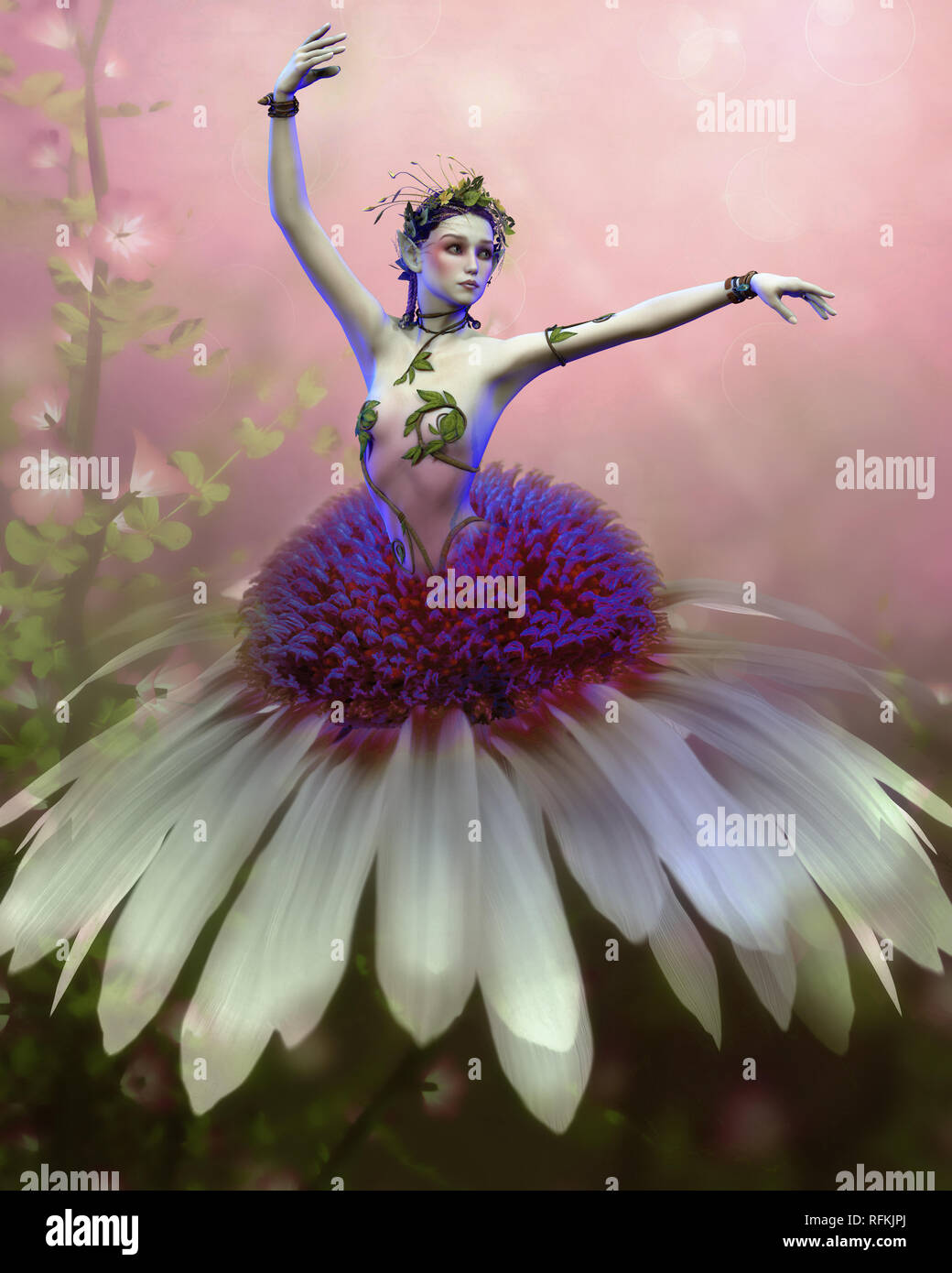 3d computer graphics of a dancing flower fairy Stock Photo