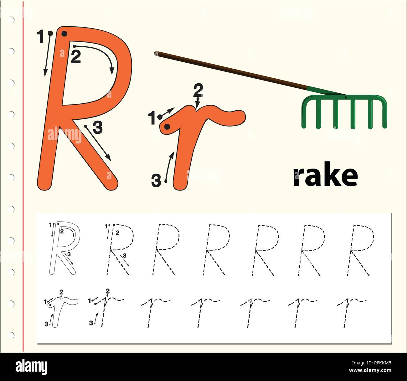 Letter R tracing alphabet worksheets illustration Stock Vector Image ...