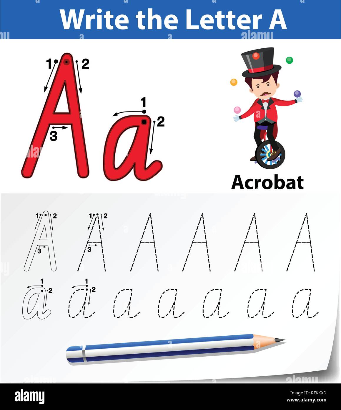 Letter a tracing alphabet worksheets illustration stock vector image 