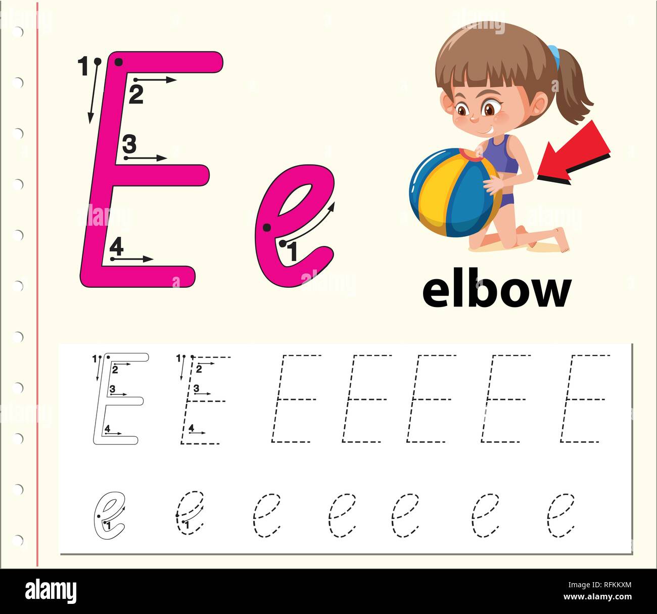 Letter E tracing alphabet worksheets illustration Stock Vector Image ...