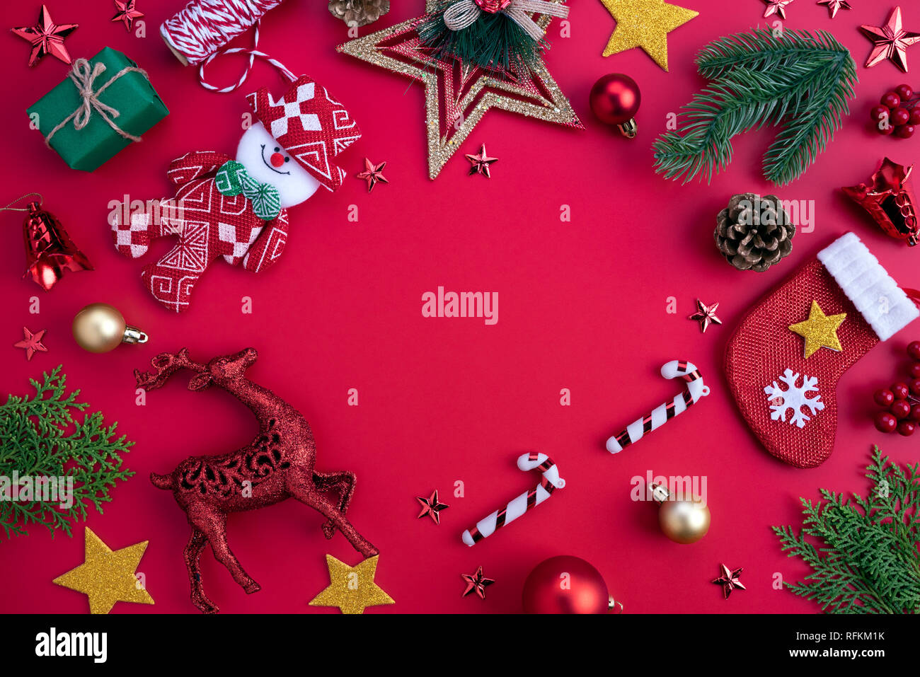 Christmas background concept. Top view of Christmas green and red gift ...