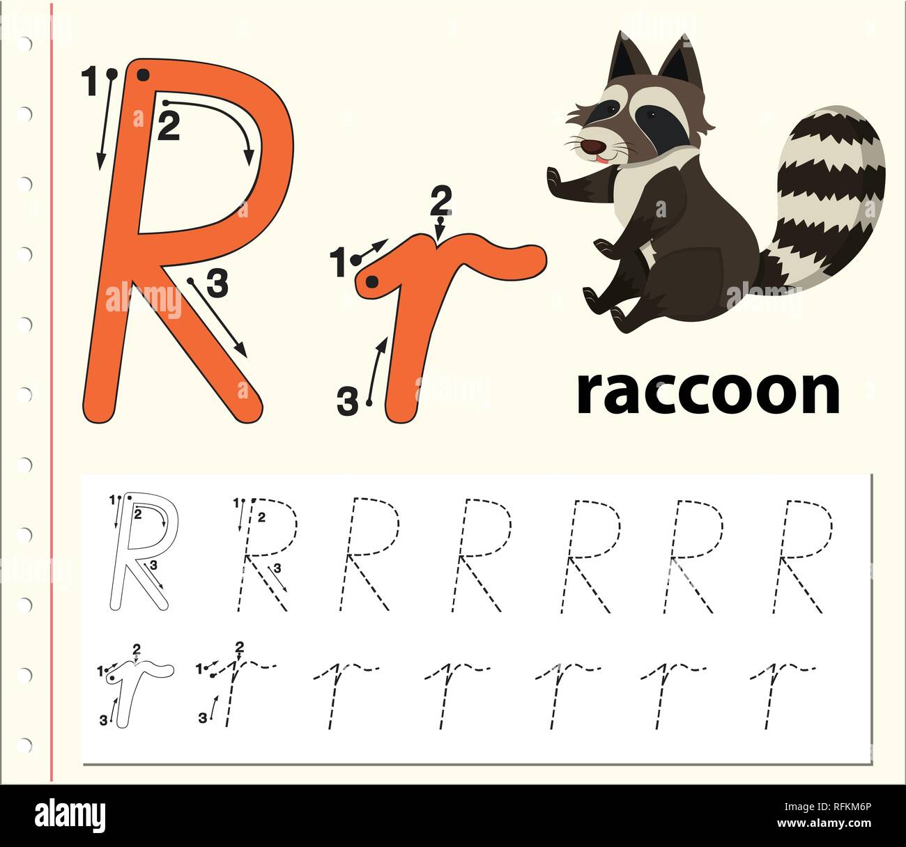 Letter R tracing alphabet worksheets illustration Stock Vector Image ...