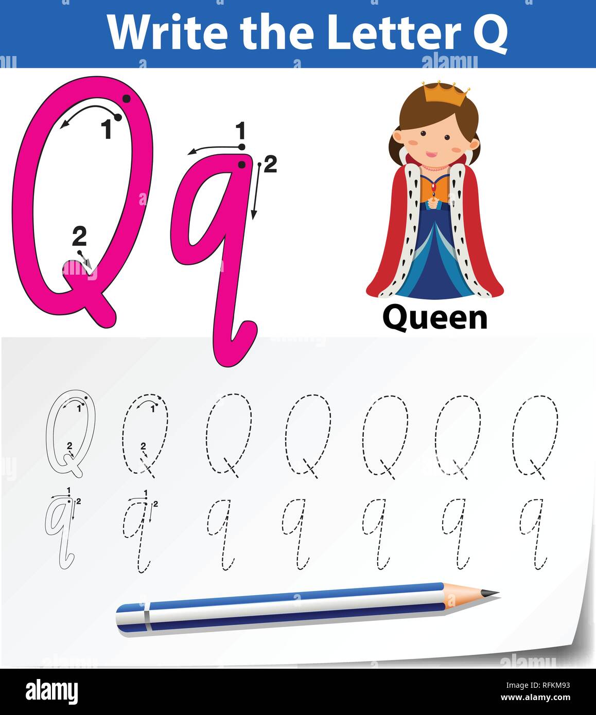 letter q tracing alphabet worksheets illustration stock vector image art alamy